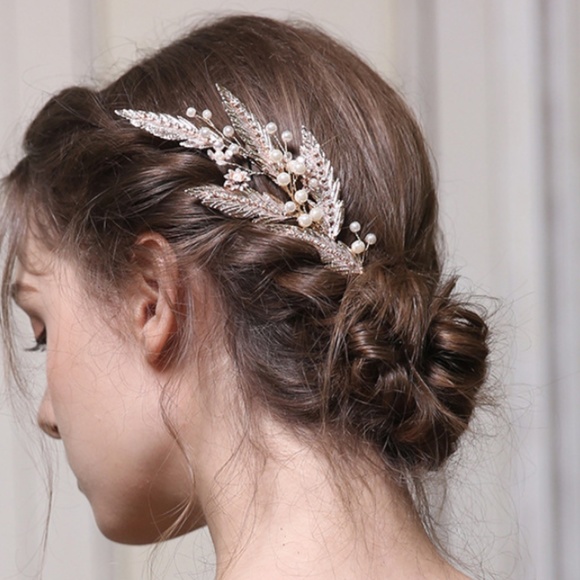 NEW Gold leaf Pearl Hair Comb Bridal headpiece main image 6
